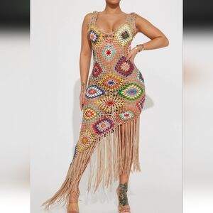 NWT Colorful Crochet Fringe Dress Size L